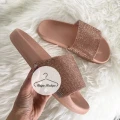 Nude klapki z cyrkoniami gumowe  Rose Gold