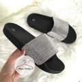 Gumowe klapki CRYSTAL cyrkonie silver black