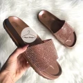 Champagne klapki z cyrkoniami gumowe  Rose Gold