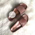 Champagne klapki z cyrkoniami gumowe  Rose Gold