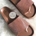 Champagne klapki z cyrkoniami gumowe  Rose Gold