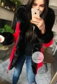 Zimowa parka Premium czerwona czarne futro sztuczne XS-XL