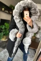 Zimowa parka Premium czarna szare futro sztuczne XS-XL