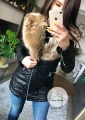 Pikowany elegancki  płaszcz eko skóra duży futrzany kołnierz S-L