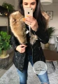 Pikowany elegancki  płaszcz eko skóra duży futrzany kołnierz S-L