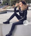 Kurtka pikowana exclusive z dużym kapturem i futrem z jenota