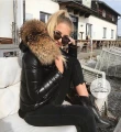 Kurtka pikowana exclusive z dużym kapturem i futrem z jenota