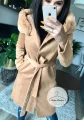 Elegancki beżowy płaszcz CAMEL z kapturem i futerkiem S-XL