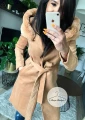 Elegancki beżowy płaszcz CAMEL z kapturem i futerkiem S-XL