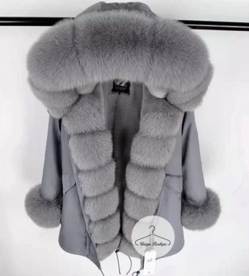 Długa Parka Szara Amerykańska LIS naturalny szary XS-XL