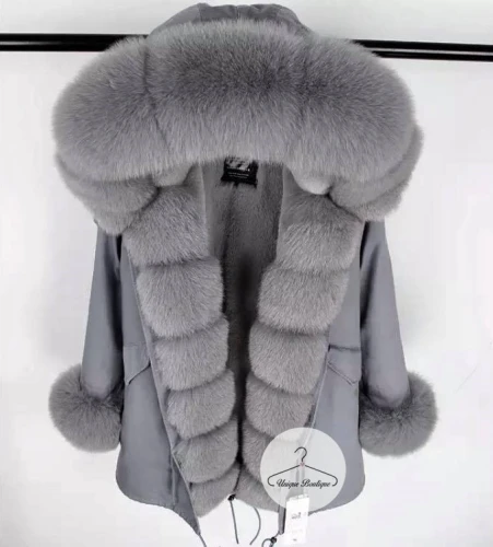Długa Parka Szara Amerykańska LIS naturalny szary XS-XL