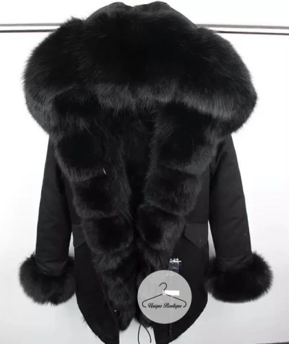 Parka amerykańska czarna z futrem sztucznym