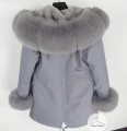 Długa Parka Szara Amerykańska LIS naturalny szary XS-XL