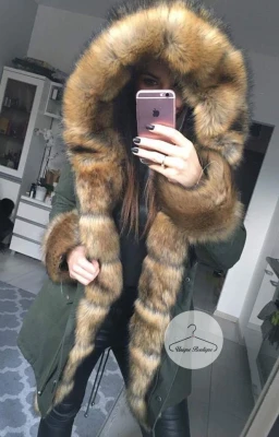 Zimowa parka Khaki Premium natural brązowe futro sztuczne XS-L