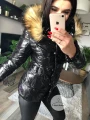 Czarna ocieplana kurtka pikowana ze sztucznym futrem Shine