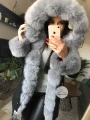 Długa parka Amerykańska czarna z szarym futrem z lisa naturalnym