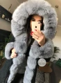 Długa parka Amerykańska czarna z szarym futrem z lisa naturalnym