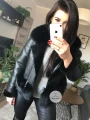 Czarny damski kożuszek z futrem naturalnym Black Fox