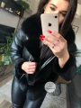Czarny damski kożuszek z futrem naturalnym Black Fox