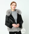 Damski kożuszek czarny z futrem z lisa Grey Fox