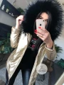 Złota metaliczna kurtka parka Eko skóra czarne futro sztuczne S-XXL