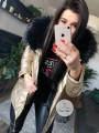 Złota metaliczna kurtka parka Eko skóra czarne futro sztuczne S-XXL