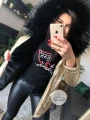 Złota metaliczna kurtka parka Eko skóra czarne futro sztuczne S-XXL
