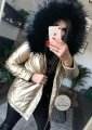 Złota metaliczna kurtka parka Eko skóra czarne futro sztuczne S-XXL