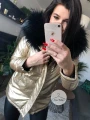Złota metaliczna kurtka parka Eko skóra czarne futro sztuczne S-XXL