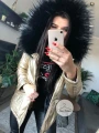 Złota metaliczna kurtka parka Eko skóra czarne futro sztuczne S-XXL