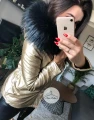 Złota metaliczna kurtka parka Eko skóra czarne futro sztuczne S-XXL