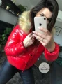 Czerwona lakierowana zimowa kurtka pikowana a'la Moncler M-XL