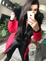 Kurtka Parka CZERWONA czarne futro sztuczne S-L