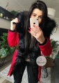 Kurtka Parka CZERWONA czarne futro sztuczne S-L