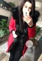 Kurtka Parka CZERWONA czarne futro sztuczne S-L