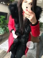 Kurtka Parka CZERWONA czarne futro sztuczne S-L