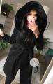 Elegancki czarny płaszcz BLACK z kapturem i futerkiem S-XL