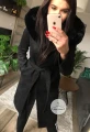 Elegancki czarny płaszcz BLACK z kapturem i futerkiem S-XL