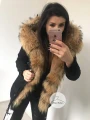 Krótka czarna parka z futrem z jenota Luxury Black