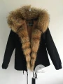 Krótka czarna parka z futrem z jenota Luxury Black