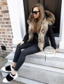 Krótka czarna parka z futrem z jenota Luxury Black
