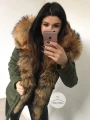 Krótka parka khaki z naturalnym futrem Luxury