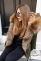 Krótka parka khaki z naturalnym futrem Luxury