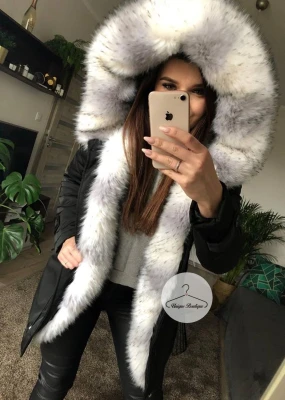 Czarna Kurtka Parka Arctic futro sztuczne ombre K.Zell S-L