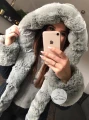 Granatowa parka Premium zimowa z szarym futrem sztucznym