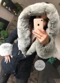 Granatowa parka Premium zimowa z szarym futrem sztucznym