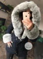 Granatowa parka Premium zimowa z szarym futrem sztucznym