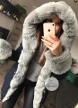 Granatowa parka Premium zimowa z szarym futrem sztucznym