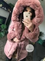 Zimowa parka BRUDNY RÓŻ premium futro sztuczne S-L