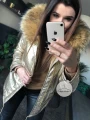 Kurtka parka złota metaliczna ze sztucznym futrem